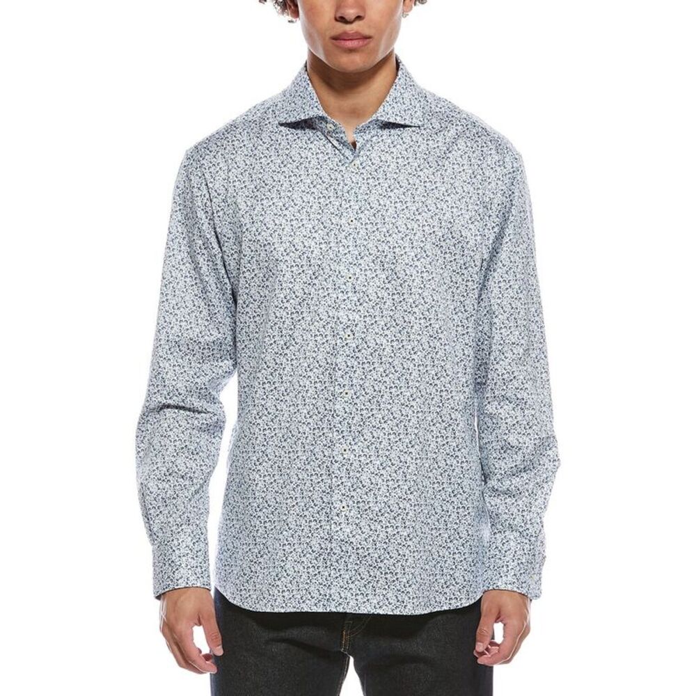 Eterna Mens Printed Twill Shirt, Blue